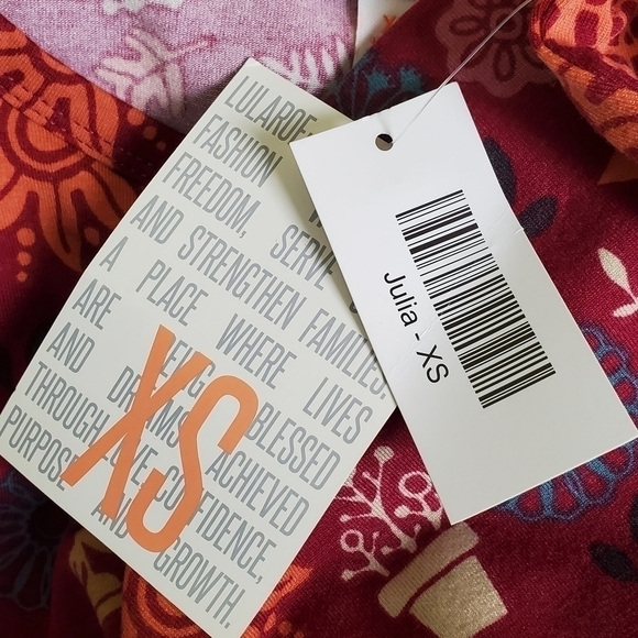 NWT Lularoe Julia, maroon dress with multicolored floral design, size XS - Picture 5 of 6